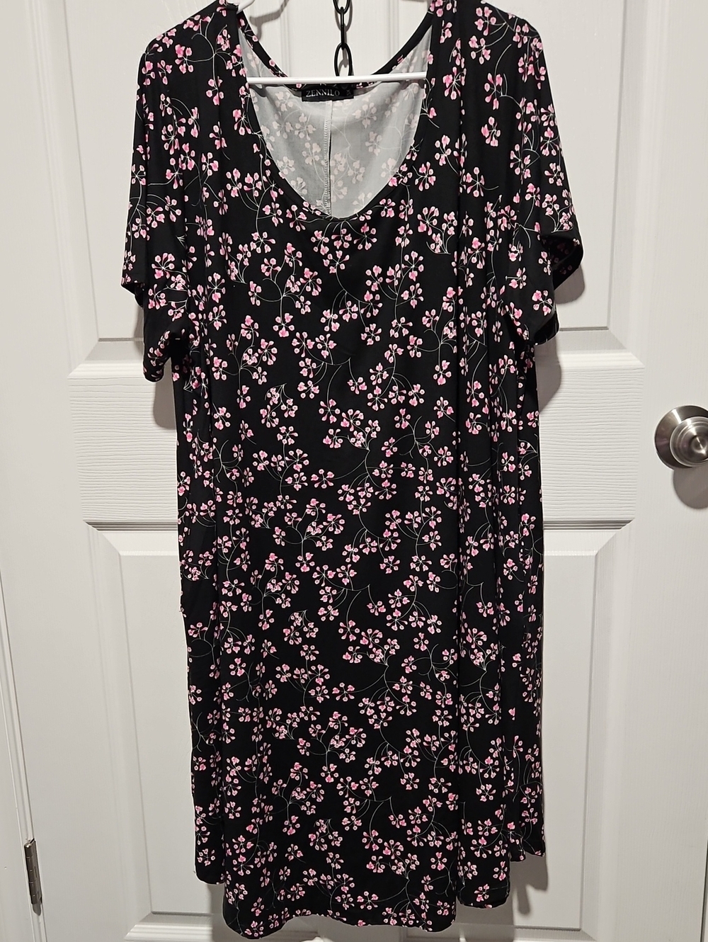Black Midi Dress with Pink Floral Print